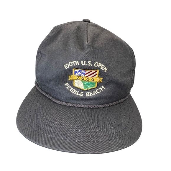 Vtg 2000 100th US Open Pebble Beach Golf Hat merch leather adjustable strap - Picture 3 of 14
